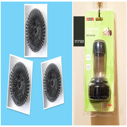 Soap Dispensing Dish Brush – Push-Button Palm Scrubber for Kitchen Cleaning
