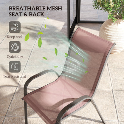 Set of 4 Outdoor Dining Chairs - Stackable Patio Chairs with High Back & Breathable Mesh - Brown
