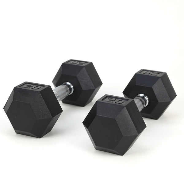 20 LB Rubber Coated Cast Iron Dumbbells - Pair of Hex Dumbbells for Home Gym