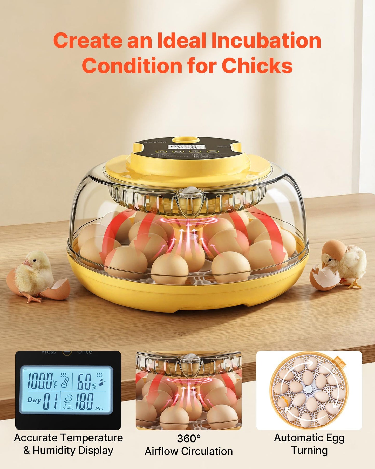 18 Egg Incubator with Automatic Turner & LED Candler - Digital Temperature Control Hatcher