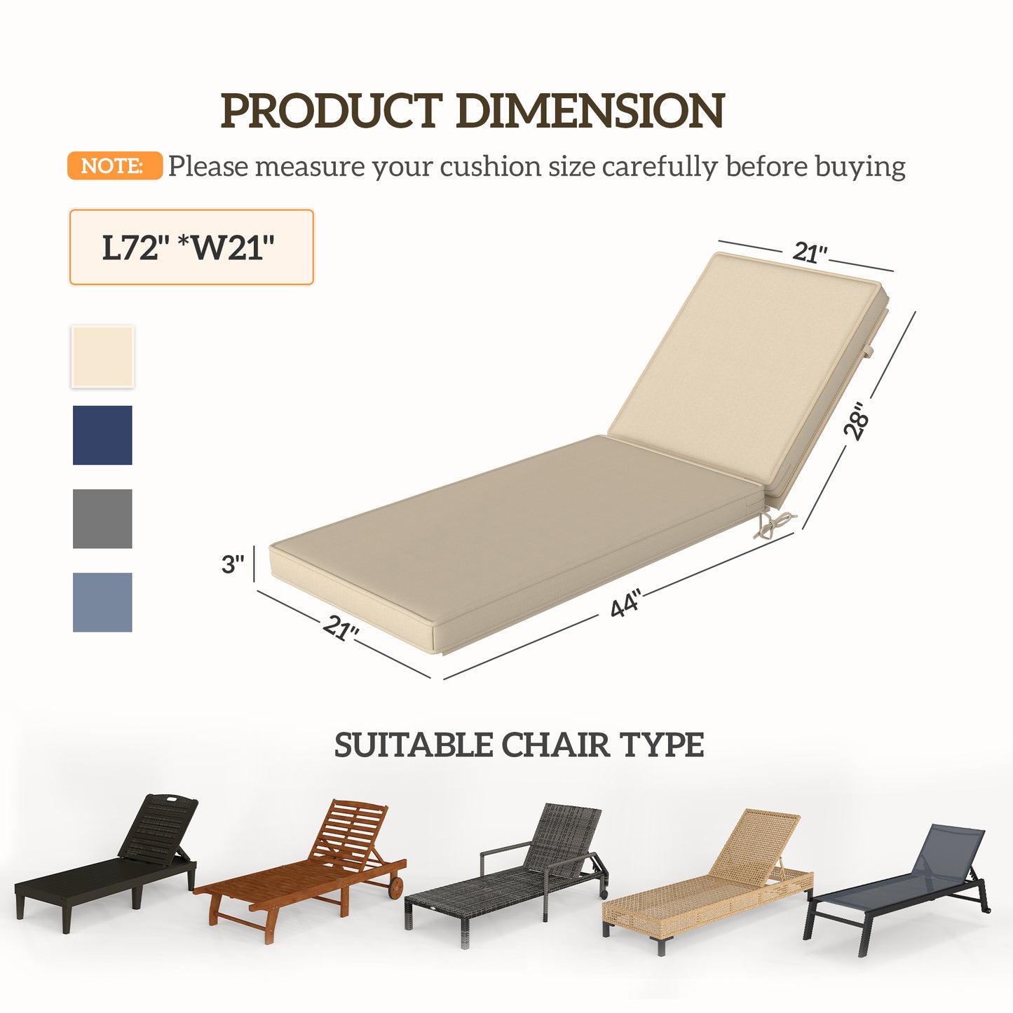 2-Piece Patio Chair Cushions with Backrests - Outdoor Lounge Chair Replacement Cushions