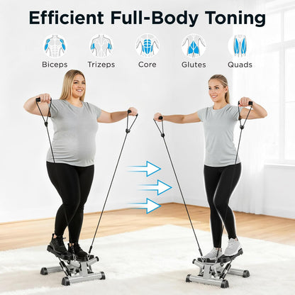 Mini Stepper Steppers for Exercise at Home Stair Step Cardio Thigh Master Workout Equipment Fitness Pedal Exerciser Non-Slip Pedals with Resistance Bands LCD Digital Monitor Climber