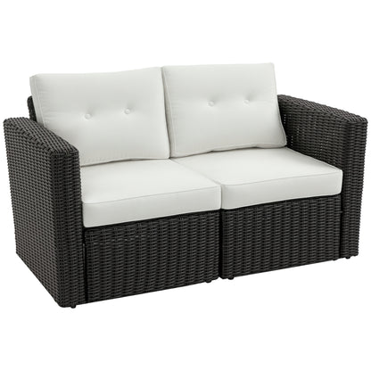 2 Piece Patio Wicker Corner Sofa Set - Outdoor PE Rattan Furniture with Cushions - Beige