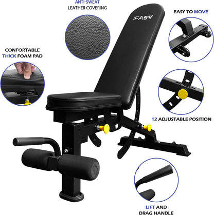 Adjustable Weight Bench - Foldable Multi-Function Strength Training Bench for Home Gym