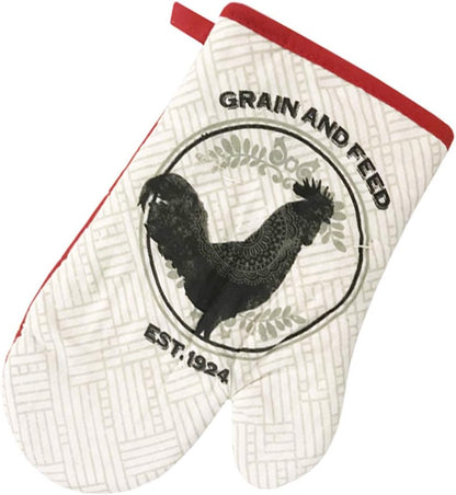 Rooster Kitchen Decor Linen Set Includes 2-Towels 2-Pot Holders 1-Oven Mitt | Grain and Feed Rooster Theme Kitchen Towel Set for Cooking, Baking, Housewarming & Kitchen Decoration (Set of 5 Piece)