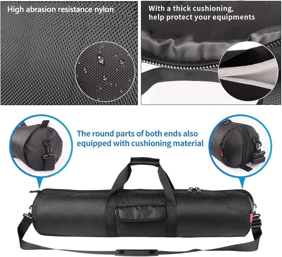 Tripod Case, 31.5X7 in Heavy Duty Tripod Bag with Shoulder Strap and Handle, All Sides Thick Padded Carrying Case with Two Zippered Pockets for Speaker Stand, Monopod - R08018 Black