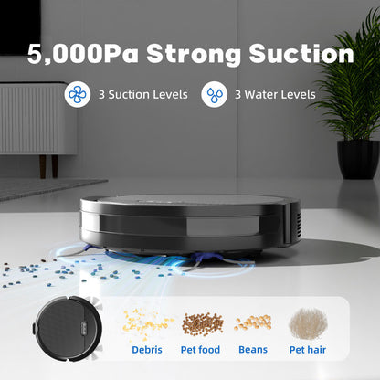 3-in-1 Robot Vacuum and Mop - 5000Pa Suction Smart Cleaner for Pet Hair & Hard Floors