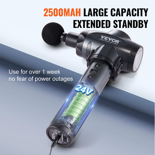 VEVOR Massage Gun - Deep Tissue Percussion Massager | 9 Speeds & 6 Heads