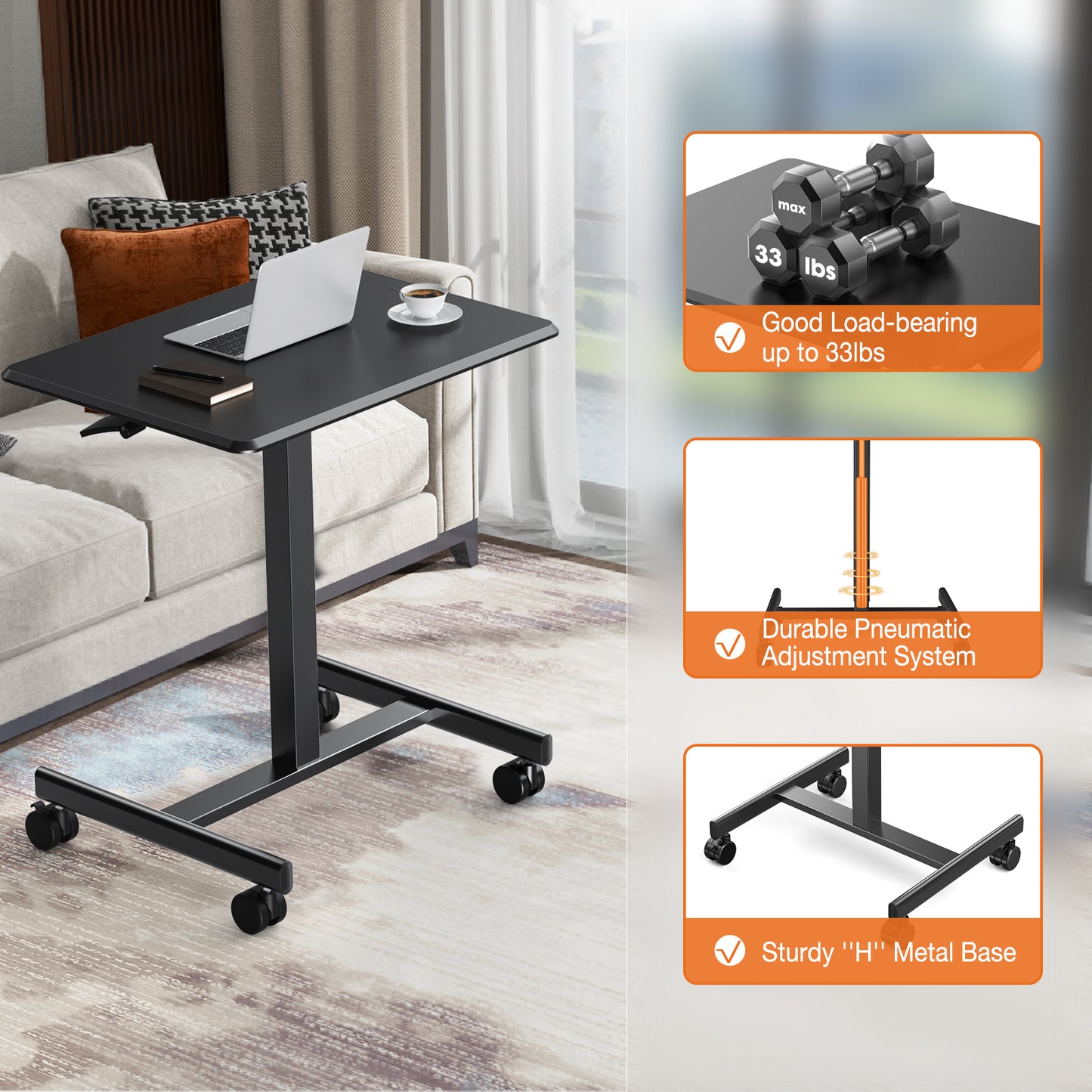 Adjustable Rolling Laptop Desk Cart - Mobile Standing Workstation for Home & Office