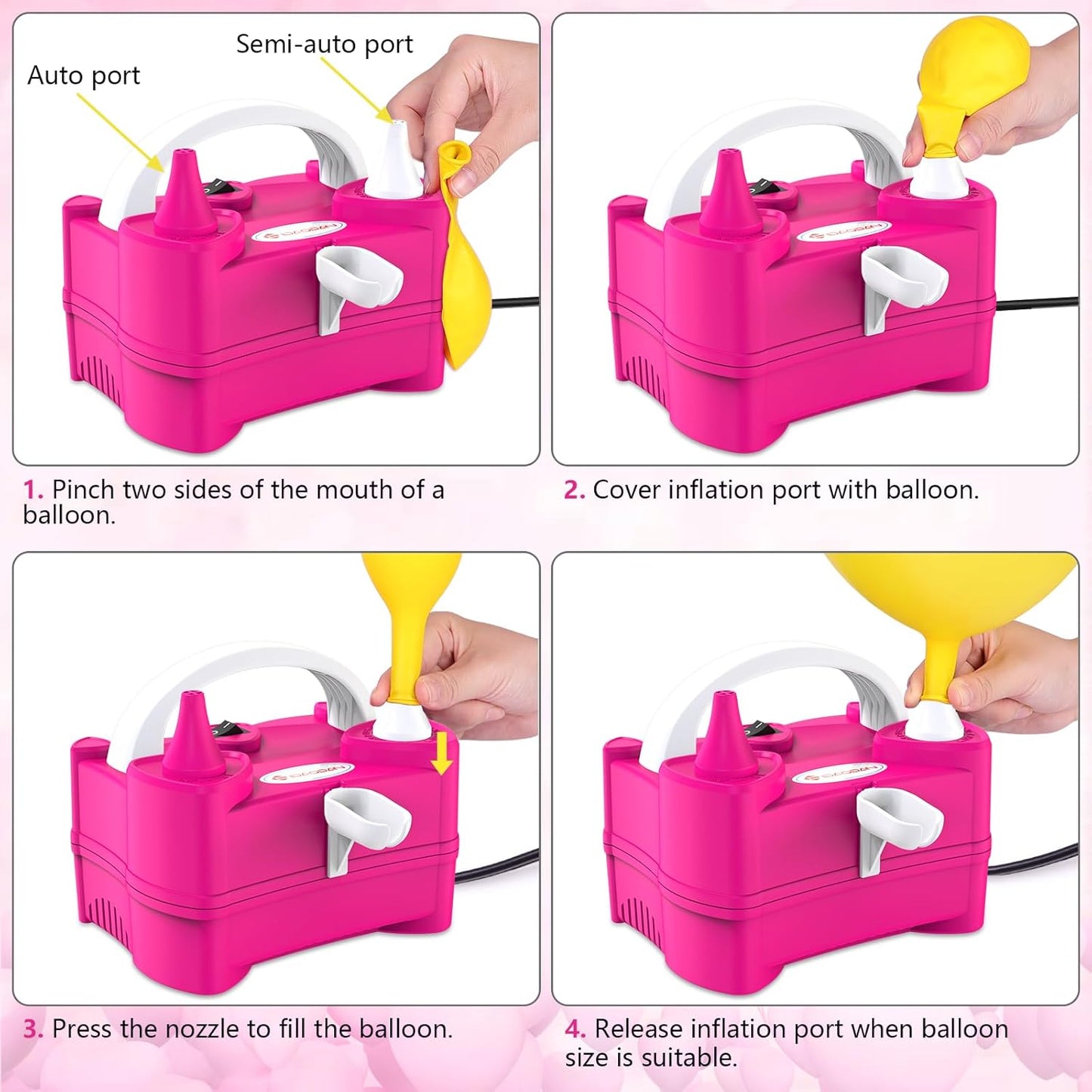 IDAODAN Electric Air Balloon Pump Portable Dual Nozzle 110V 600W Electric Balloon Blower Pump/Electric Balloon Inflator for Kids Party Decoration