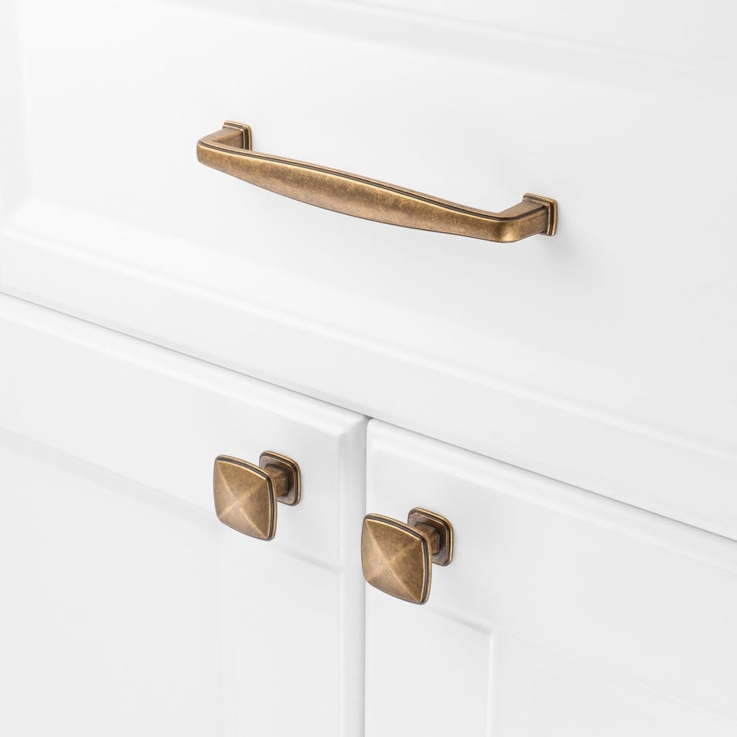 10 Pack Antique Brass Cabinet Knobs Brass Drawer Knobs K02 Square Single Hole Cabinet Pulls for Cabinets Drawer Dresser Cupboard Bedroom Closet Bathroom Vanity