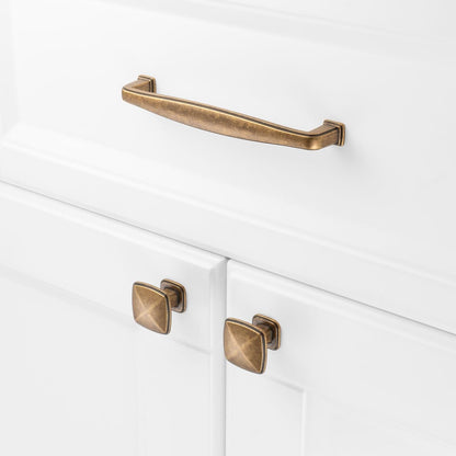10 Pack Antique Brass Cabinet Knobs Brass Drawer Knobs K02 Square Single Hole Cabinet Pulls for Cabinets Drawer Dresser Cupboard Bedroom Closet Bathroom Vanity
