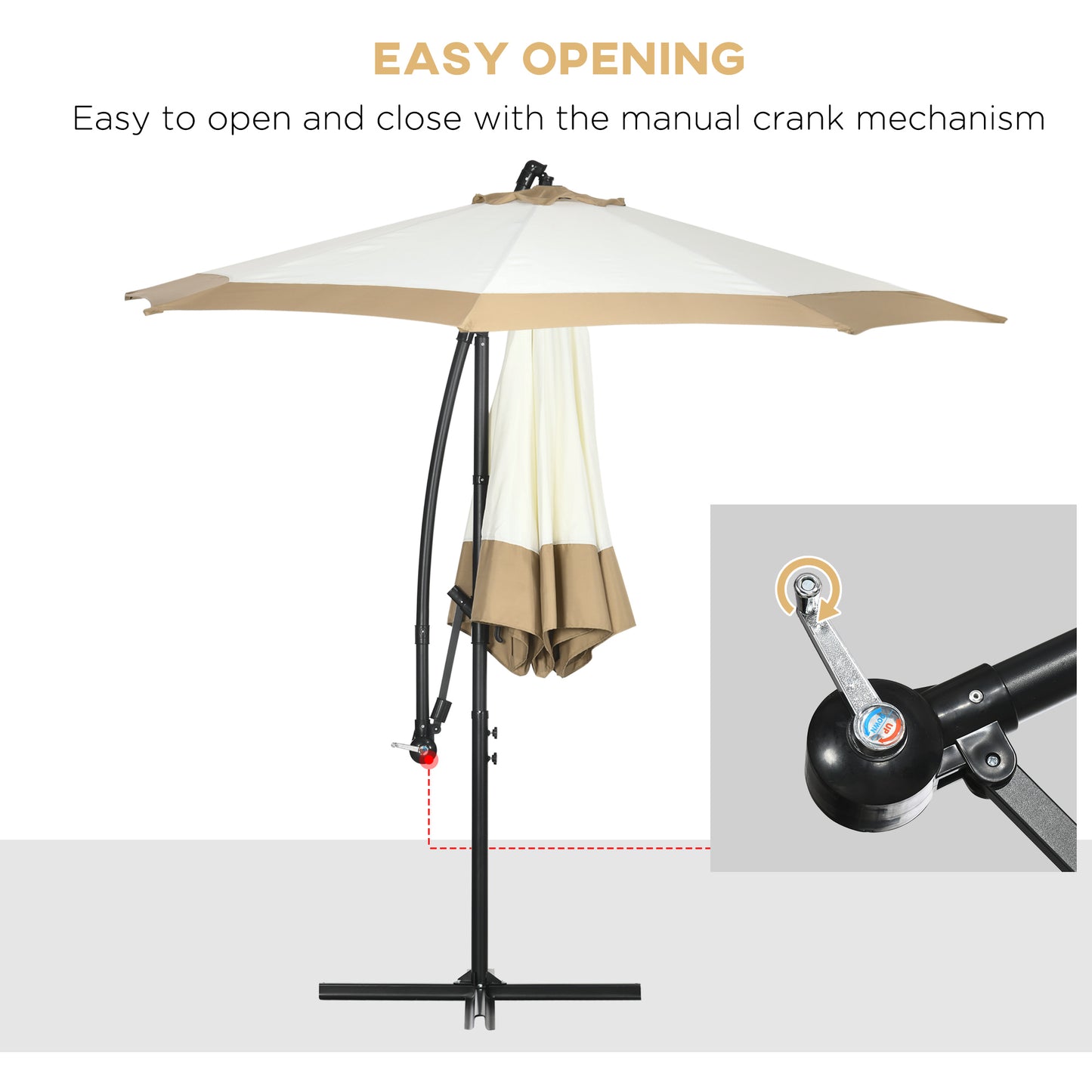 10FT Cantilever Offset Patio Umbrella - Hanging Umbrella with Crank & Cross Base for Deck, Pool & Garden - Tan