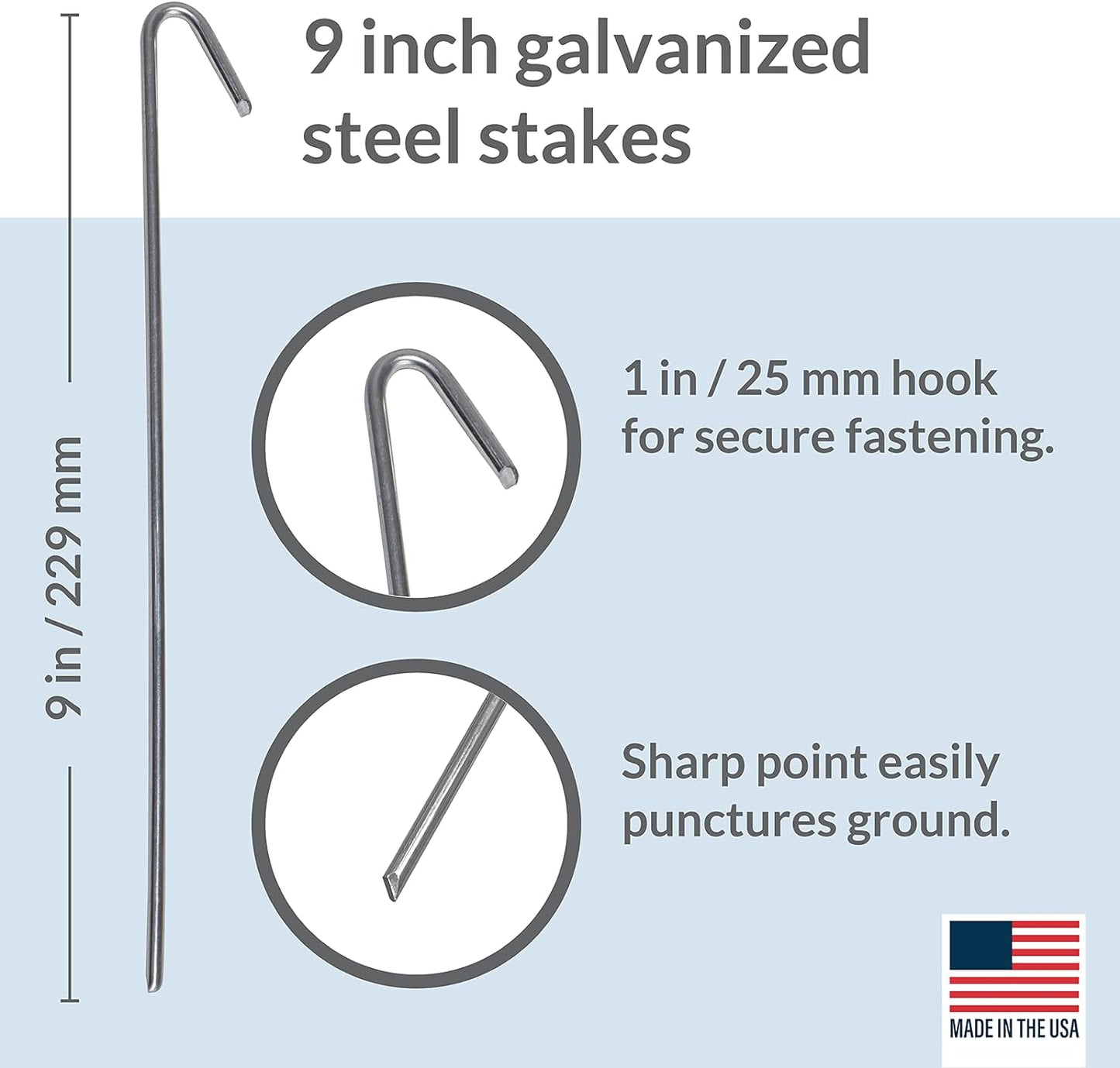 30 Pack Tent Stakes Metal Garden Edging Fence Hooks Pegs Christmas Decoration Stakes Made USA 9 Inches Long