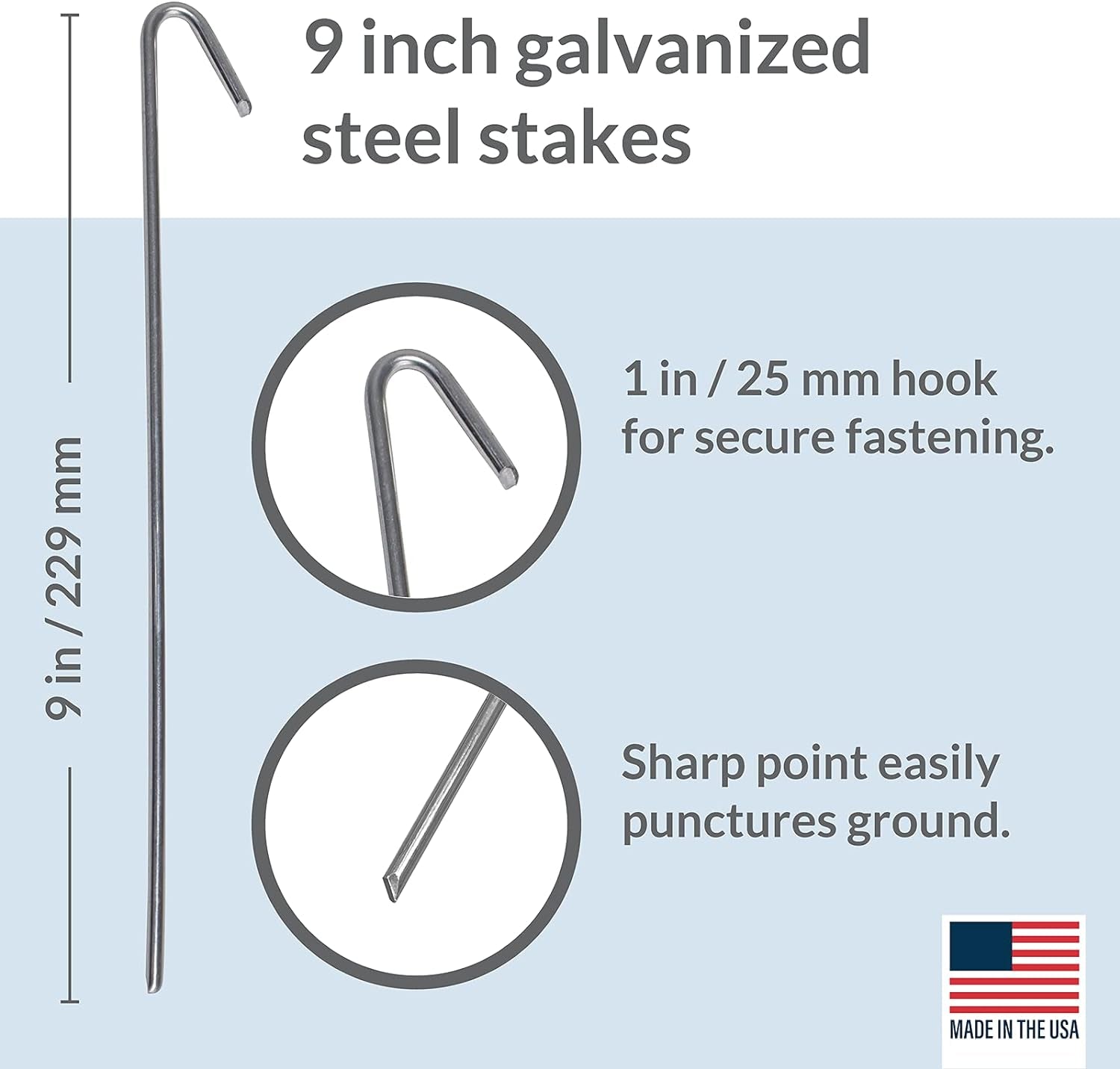 30 Pack Tent Stakes Metal Garden Edging Fence Hooks Pegs Christmas Decoration Stakes Made USA 9 Inches Long