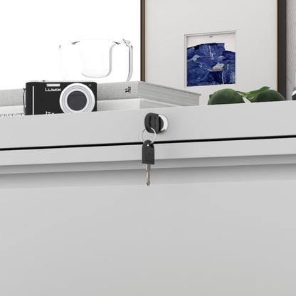 2 Drawer Lateral File Cabinet With Lock, Metal Lateral Filing Cabinet For Home Office, Steel Wide Horizontal Filing Cabinets For Letter Legal A4 F4 Hanging Files White