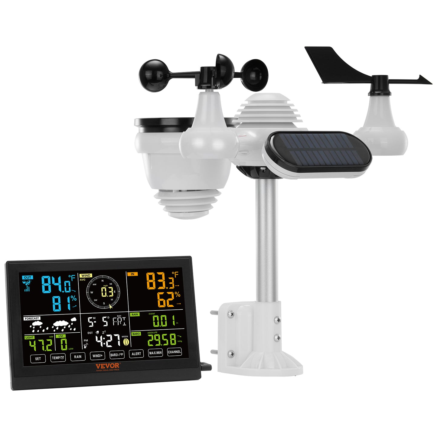 7-in-1 Wireless Weather Station - Large Color Display with Indoor/Outdoor Sensors