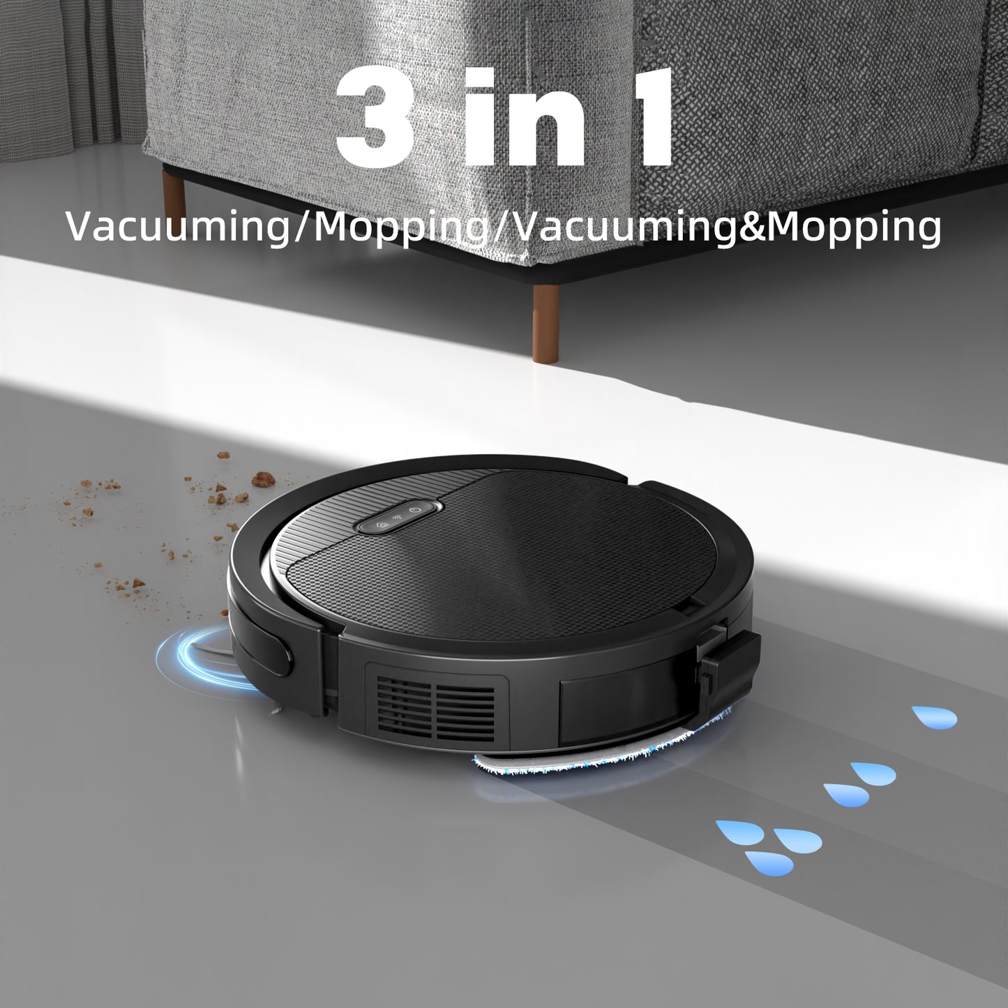 3-in-1 Robot Vacuum and Mop - 5000Pa Suction Smart Cleaner for Pet Hair & Hard Floors