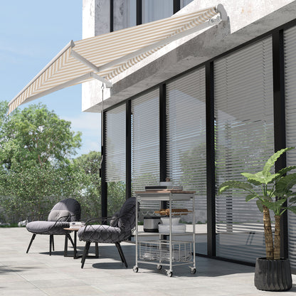 13' x 8' Retractable Awning - Manual Patio Sunshade Shelter for Deck, Balcony & Yard - Beige Stripes