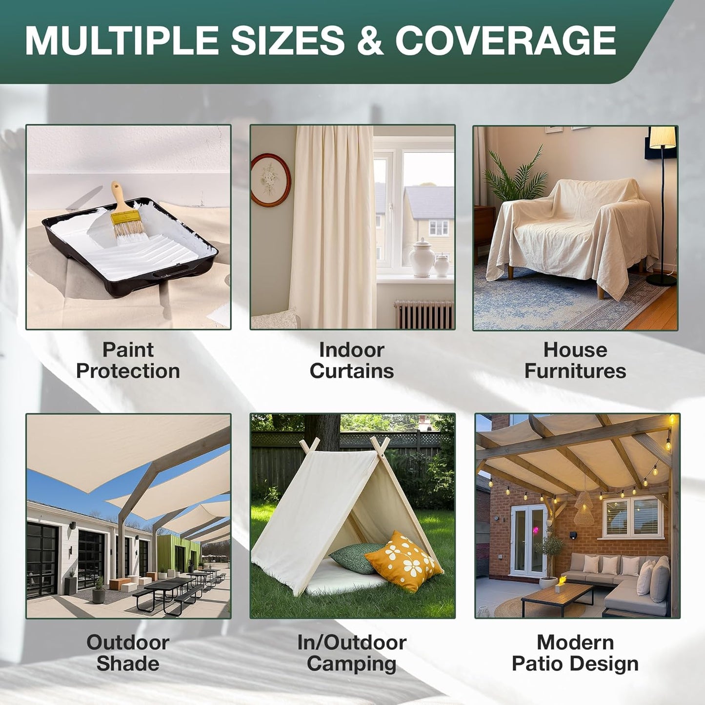 CCS Canvas Drop Cloth for Painting – All Purpose Cotton Duck Cloth Tarp for Curtains, Tablecloths, Backdrops – Washable & Reusable Floor Cover & Dust Sheet for Furniture (6X9 Ft)