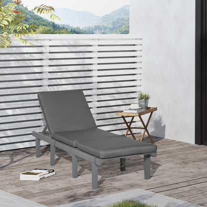Wood Outdoor Chaise Lounge Chair - 4-Position Adjustable Reclining Beach Chair with Cushion - Gray