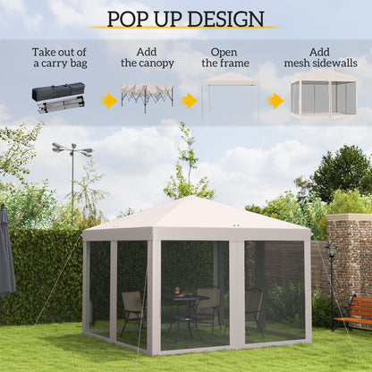 10' x 10' Pop Up Canopy Tent with Netting - Instant Gazebo Screen House for Outdoor, Patio & Camping - Beige