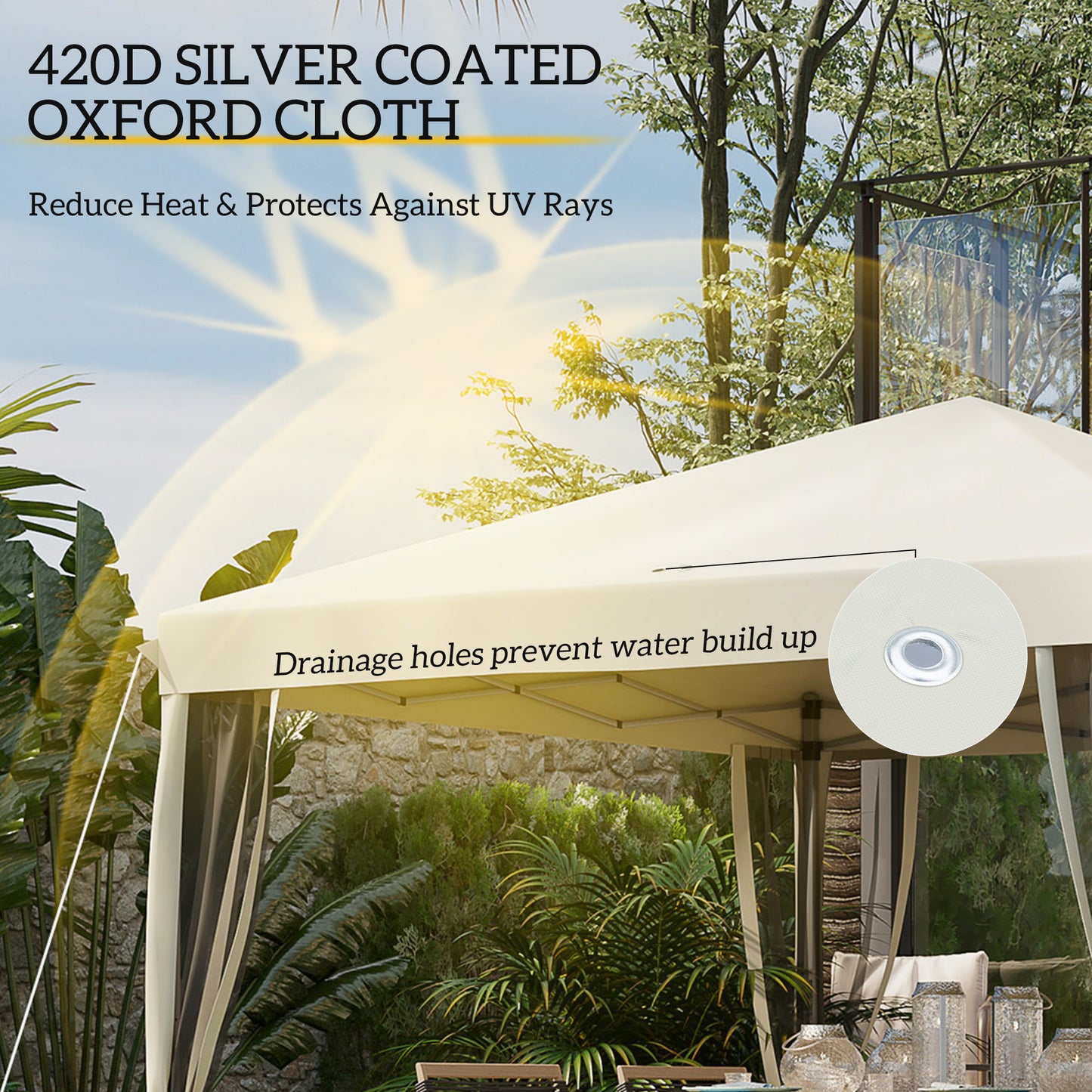 10' x 10' Pop Up Canopy Tent with Netting - Instant Gazebo Screen House for Outdoor, Patio & Camping - Beige
