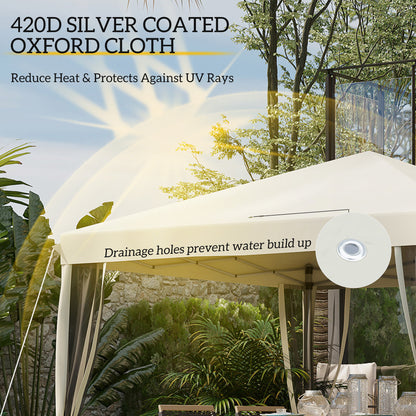 10' x 10' Pop Up Canopy Tent with Netting - Instant Gazebo Screen House for Outdoor, Patio & Camping - Beige