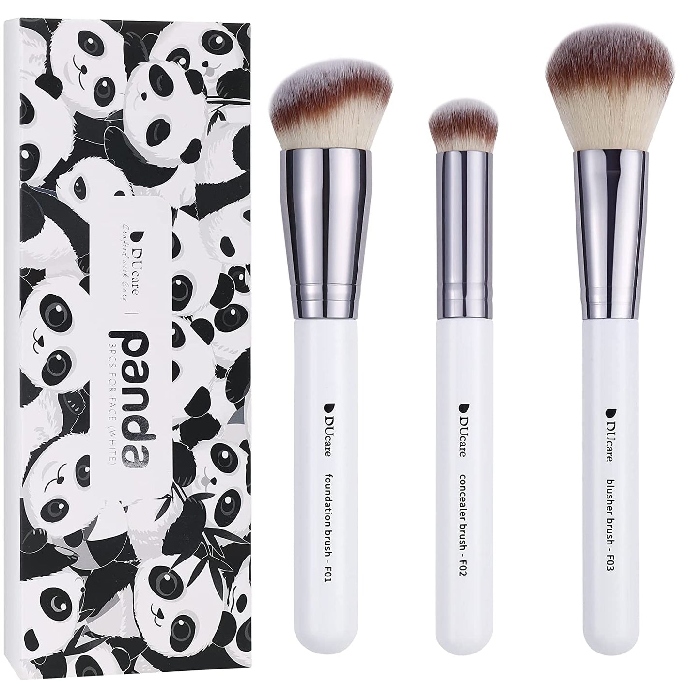 Makeup Brushes 3Pcs Foundation Contour Bronzer Brush,Concealer Brush,Blusher Powder Brush, Face Kabuki Travel Buffing Stippling Liquid Blending Makeup Brush Set White