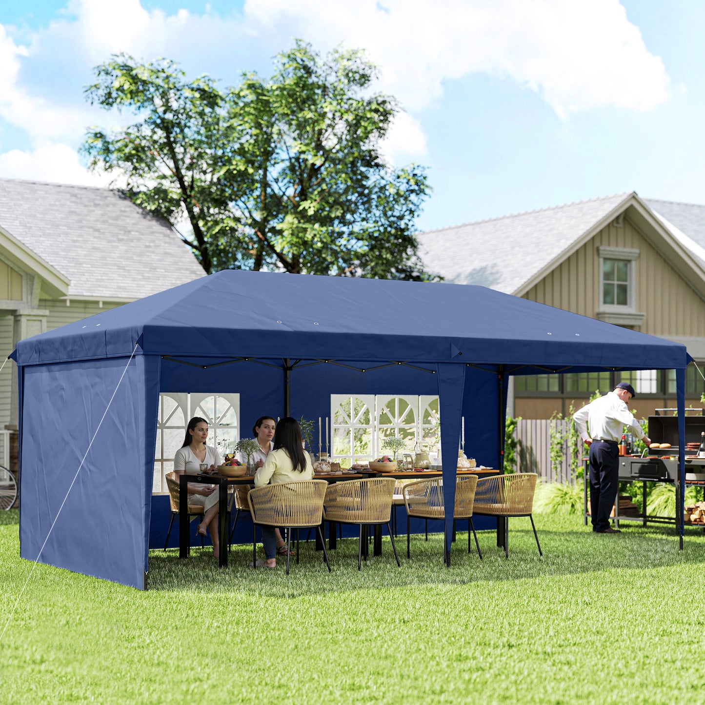 10' x 20' Pop Up Canopy Tent with 4 Sidewalls - Instant Gazebo Shelter with Carry Bag - Blue