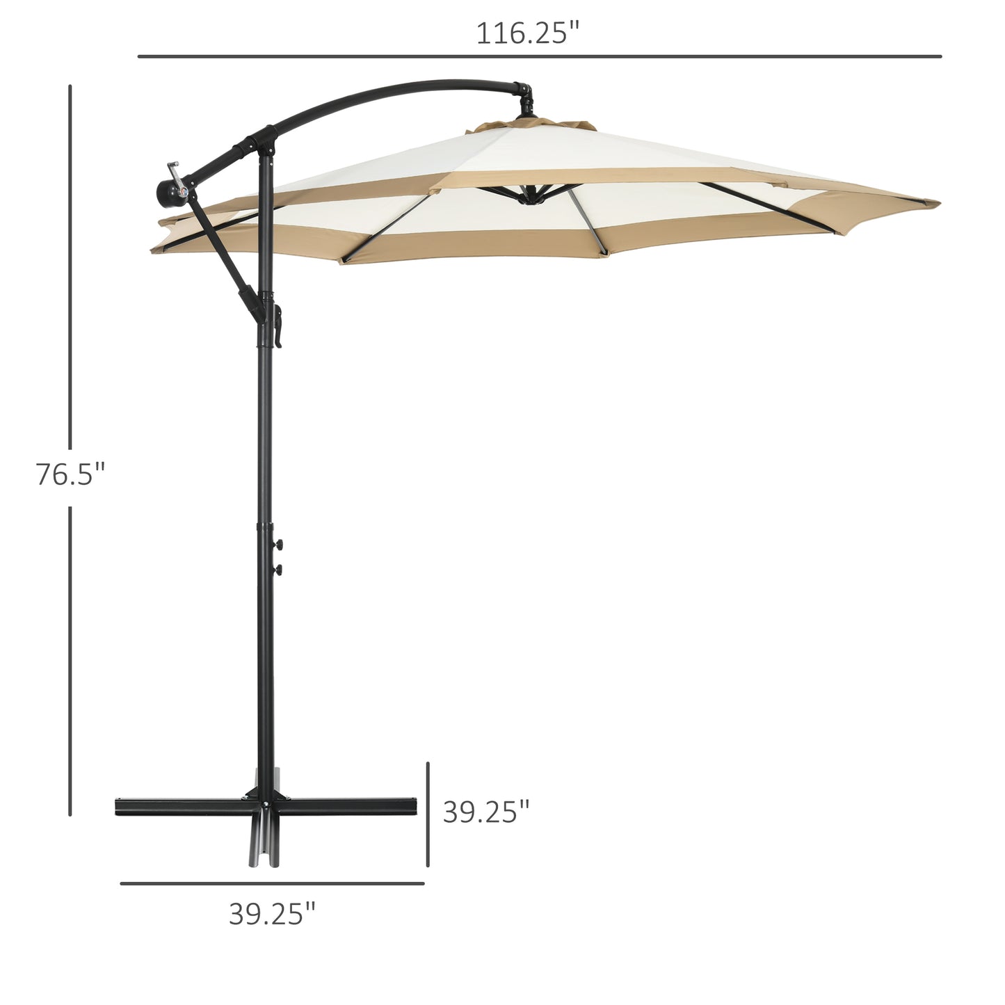 10FT Cantilever Offset Patio Umbrella - Hanging Umbrella with Crank & Cross Base for Deck, Pool & Garden - Tan