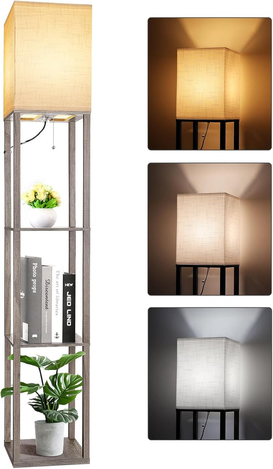 Floor Lamp with Shelves, Shelf Lamp with 3 Color Temperature LED Bulb,Lamps for Living Room, Standing Lamp Modern Tall Standing Light Display Shelf Floor Lamps for Bedroom, Office Home Decor