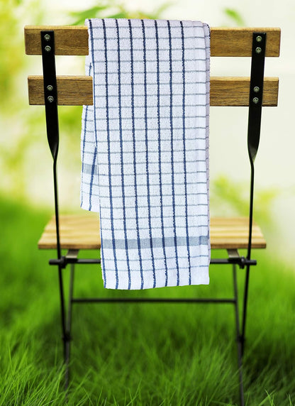 Kitchen Towels Set of 4 - Highly Absorbent, Super Soft Terry Cotton 20X28 Inch Dish Towels with Hanging Loop - Hand & Tea Towels for Cleaning & Drying Dishes (Blue)