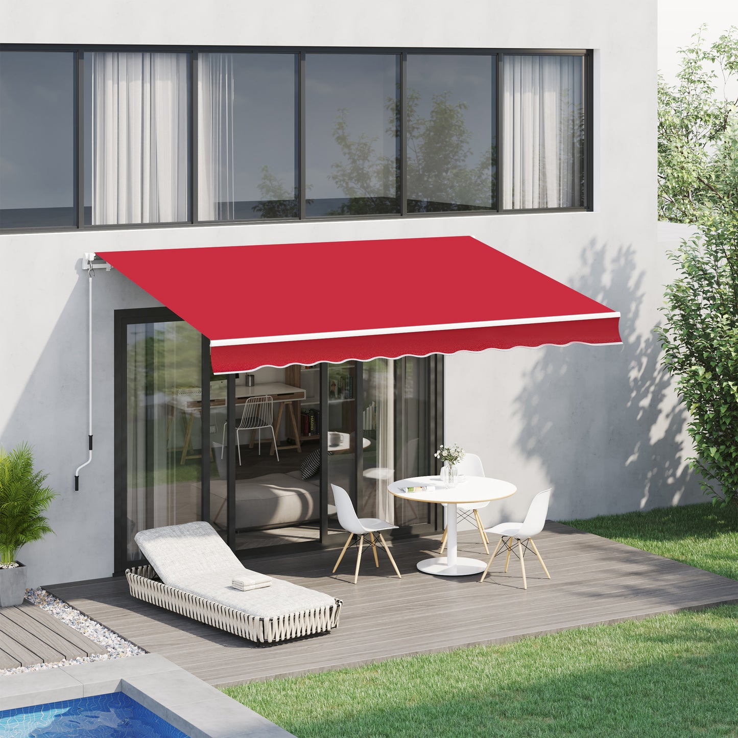 12' x 10' Manual Retractable Awning - Outdoor Patio Sunshade Shelter for Deck, Balcony & Yard - Wine Red