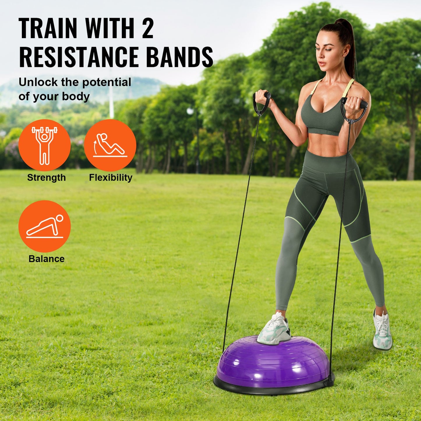 BOSU Ball Balance Trainer 23 Inch - Half Exercise Ball with Resistance Bands for Core, Stability & Yoga - 660lbs