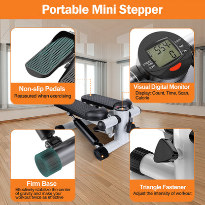Mini Fitness Stepper with Resistance Bands - 330 lbs Capacity | LCD Monitor