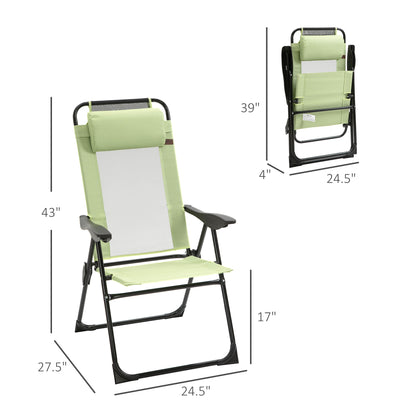 Set of 2 Portable Folding Outdoor Recliners - Adjustable Backrest Lounge Chairs for Patio, Pool & Camping - Green