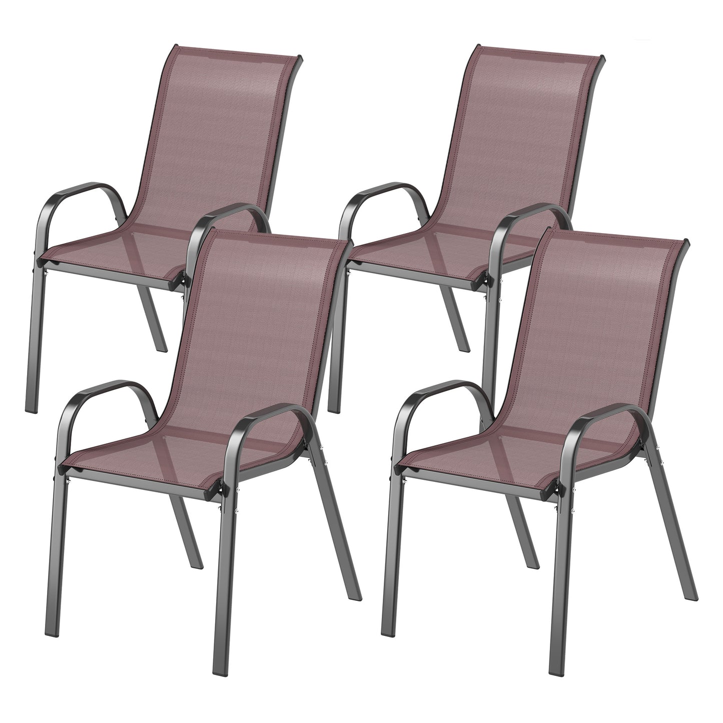 Set of 4 Outdoor Dining Chairs - Stackable Patio Chairs with High Back & Breathable Mesh - Brown
