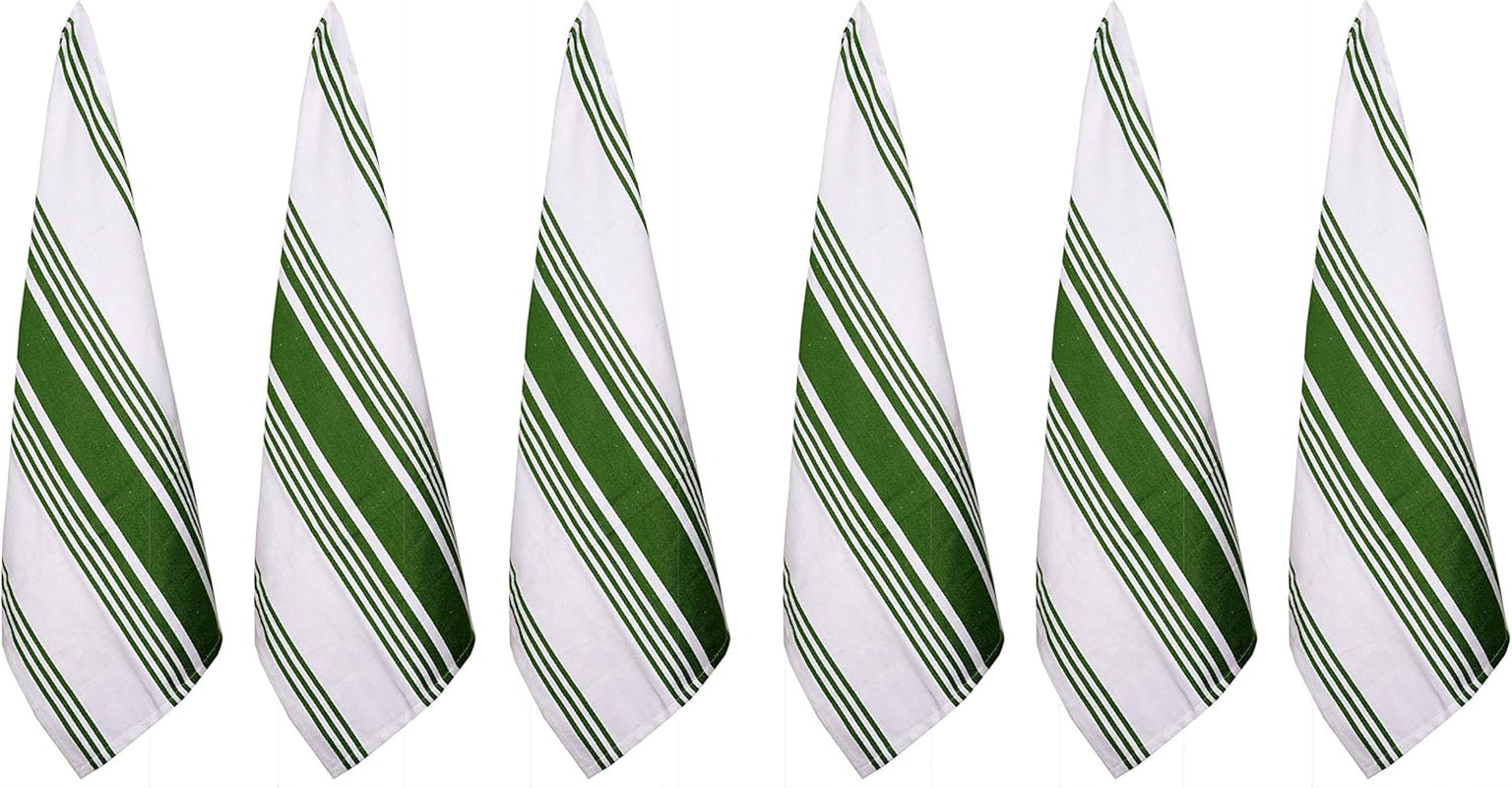 Kitchen Towels (20X30 Inches 6 Pack) Extra Large Premium Dish Towels for Kitchen Green & White Dish Cloths Highly Absorbent 100% Cotton Kitchen Hand Towels with Hanging Loop Tea Towels