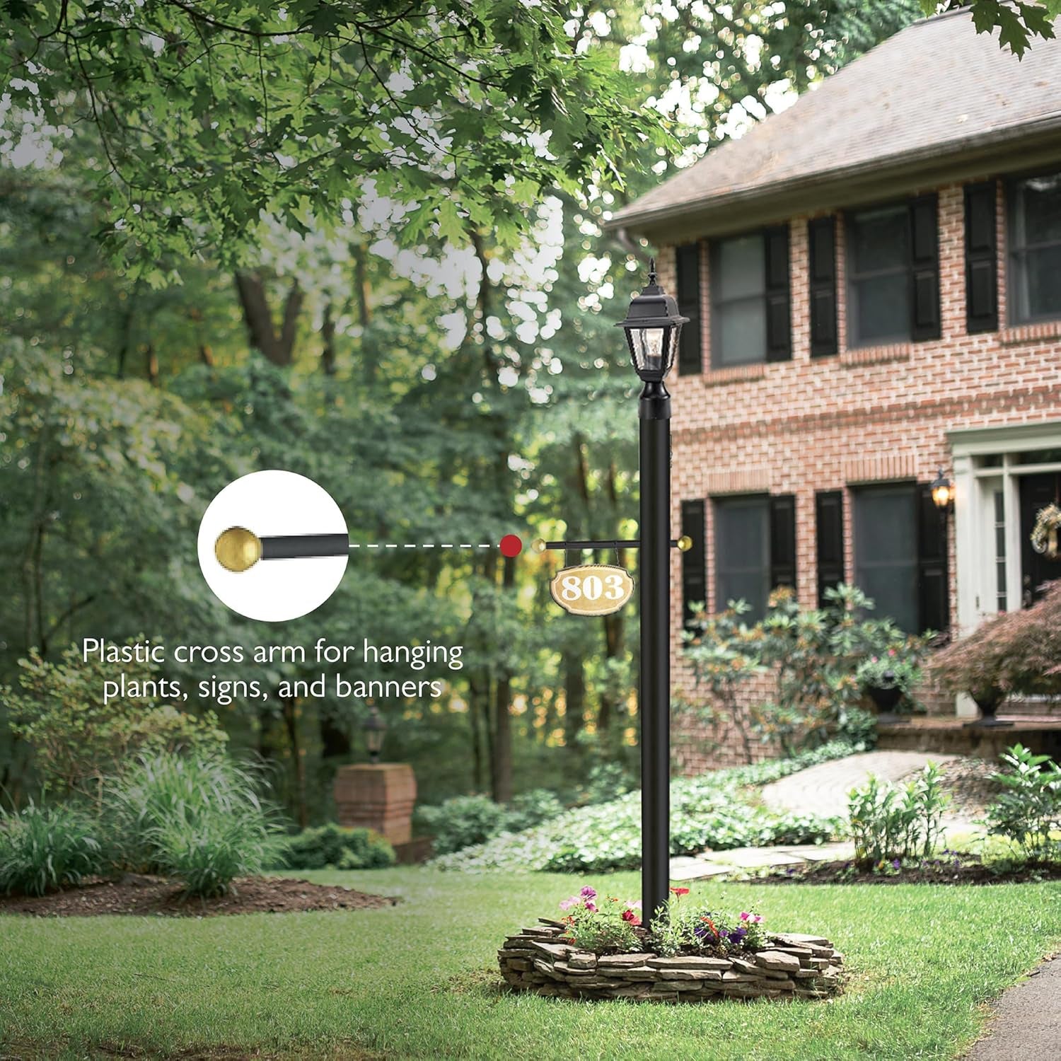 Oakmont Outdoor Lamp Post, Weather-Resistant, Powder-Coated Steel, Easy Installation, Plastic Cross-Arm, Black, 3 In. D X 80 In. H, 501817