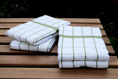 Terry Cotton Kitchen Towels 4-Pack - Large 18 X 28 Inch, Absorbent & Soft Dish Towel with Hanging Loop, Washable Ideal for Cleaning, Drying (Green)