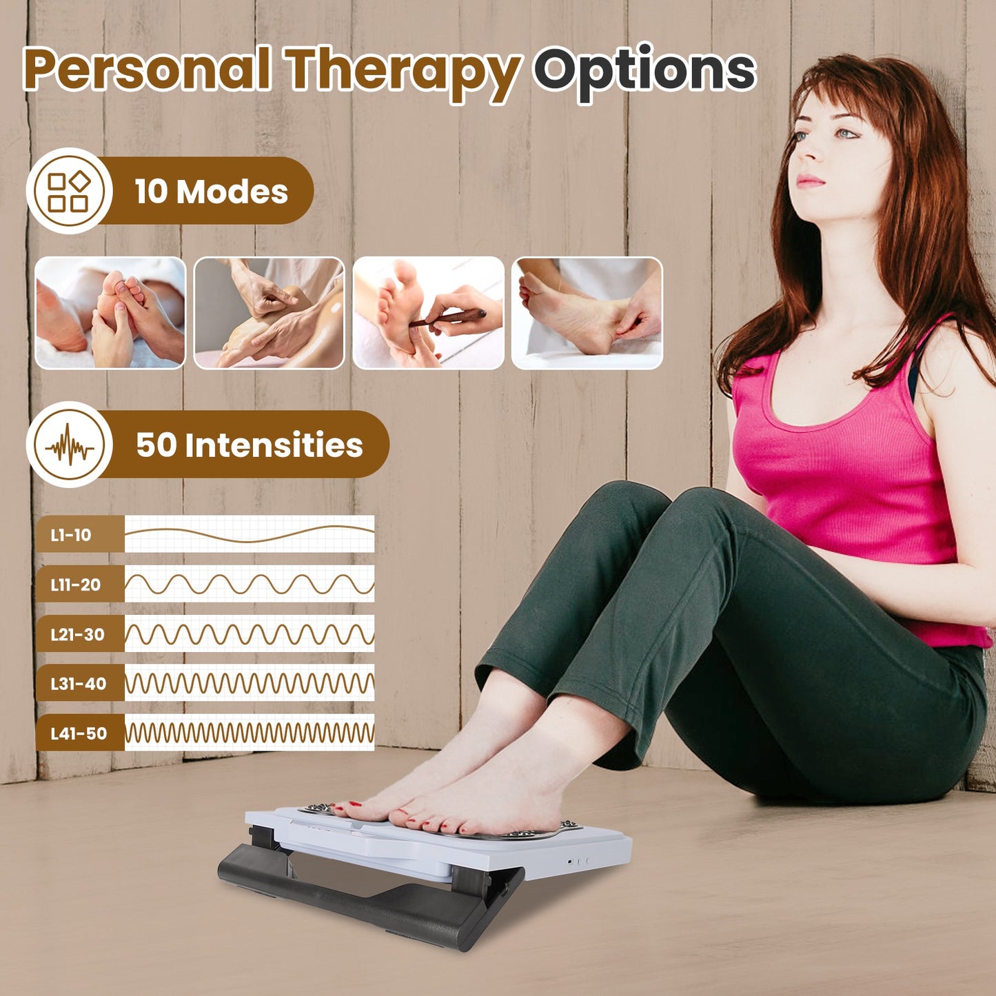 Rechargeable EMS Foot Massager - TENS Stimulator with 10 Modes & 50 Intensity Levels