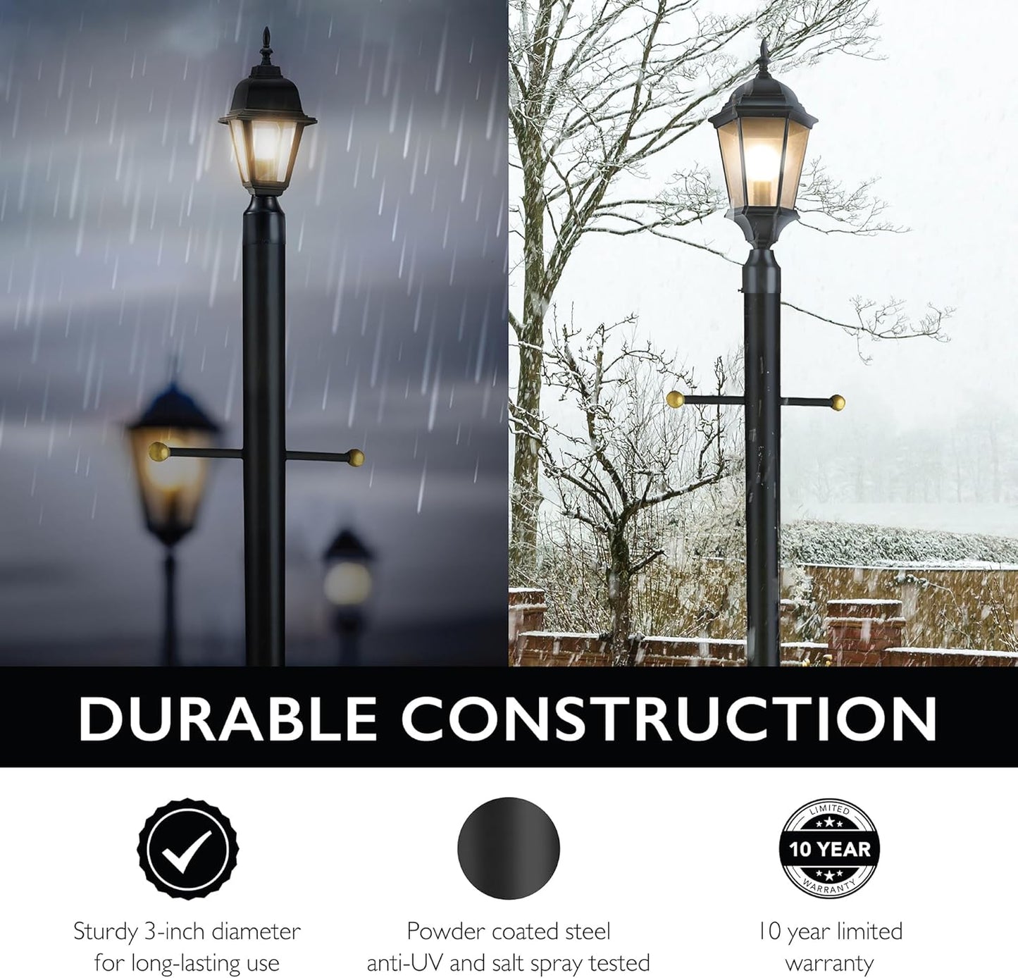 Oakmont Outdoor Lamp Post, Weather-Resistant, Powder-Coated Steel, Easy Installation, Plastic Cross-Arm, Black, 3 In. D X 80 In. H, 501817