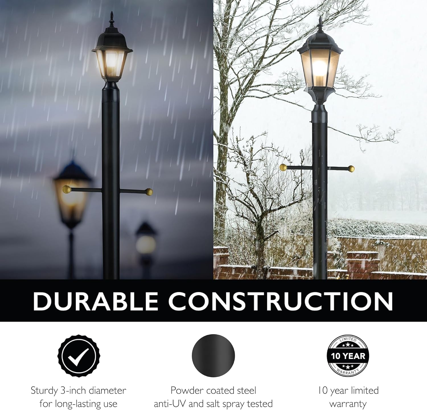 Oakmont Outdoor Lamp Post, Weather-Resistant, Powder-Coated Steel, Easy Installation, Plastic Cross-Arm, Black, 3 In. D X 80 In. H, 501817