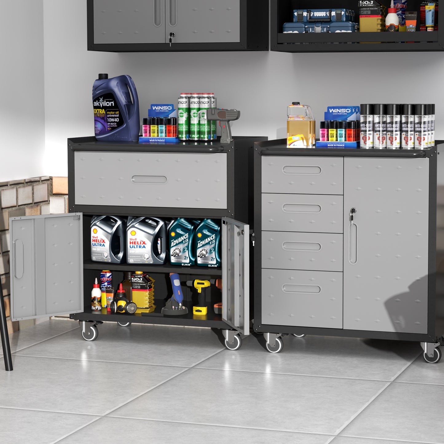 Mobile Tool Cabinet with Wheels - Heavy-Duty Rolling Storage with Drawer & Locking Doors