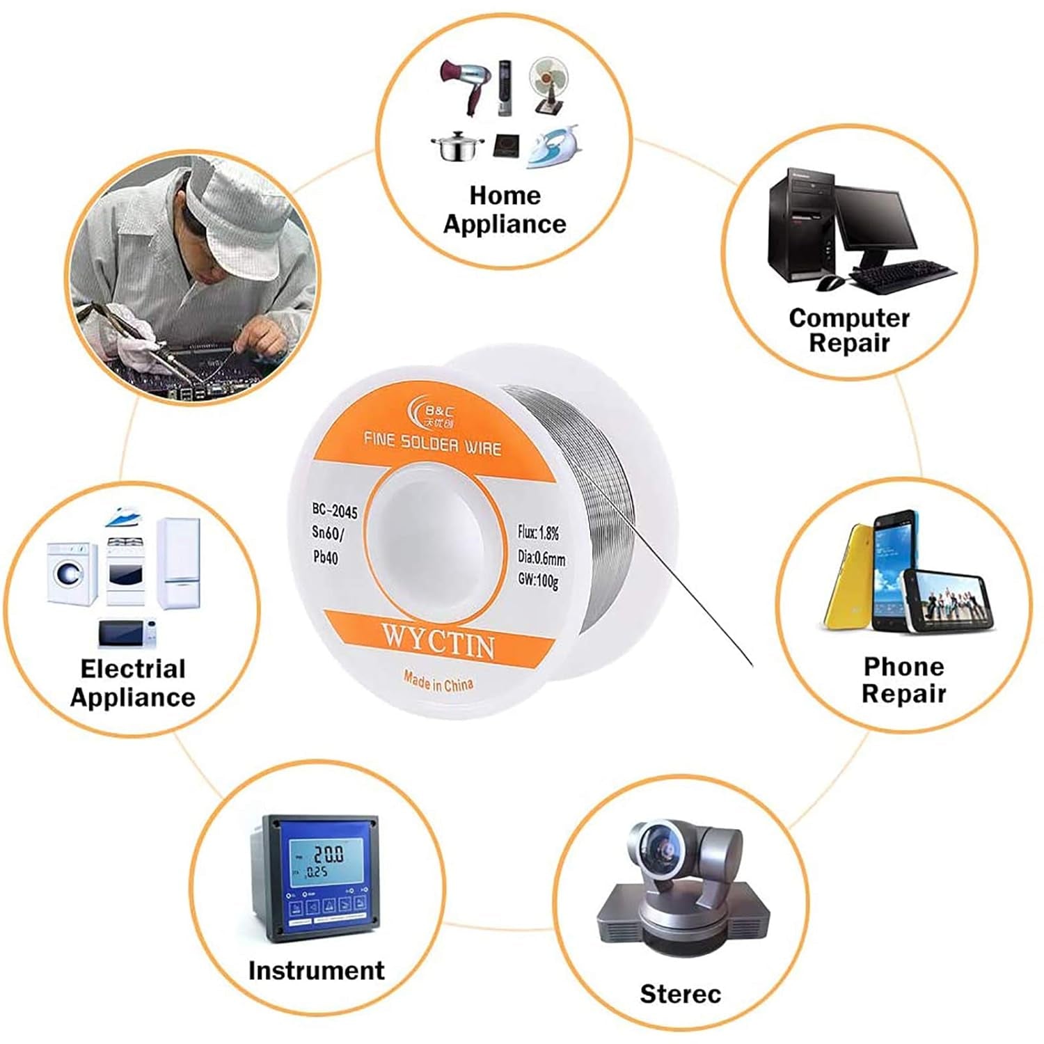 60-40 Tin Lead Solder Wire with Resin Core for Electrical Repair Soldering 0.6Mm 100G