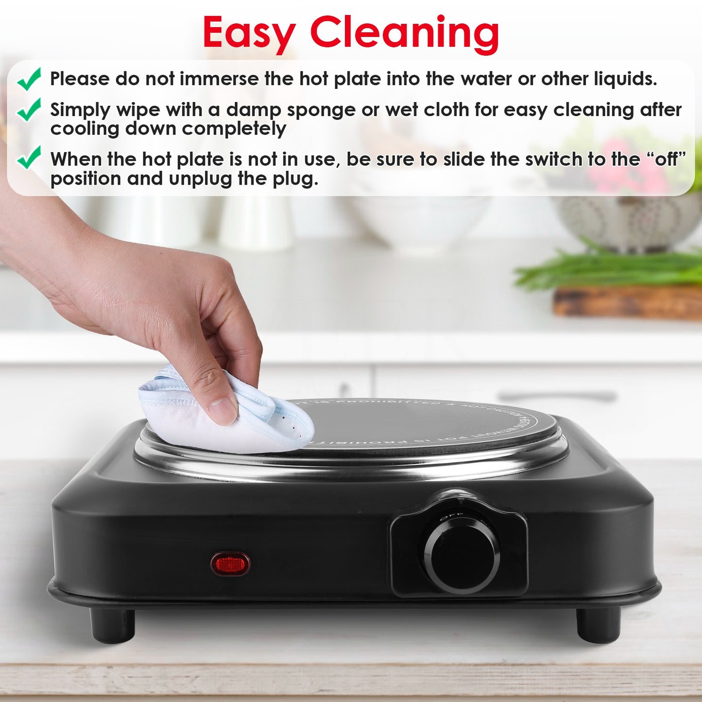 Placa calefactora eléctrica portátil de 1200 W: cocina infrarroja de un solo quemador para autocaravanas y camping