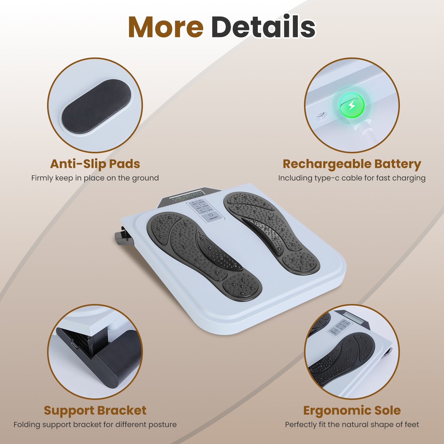 Rechargeable EMS Foot Massager - TENS Stimulator with 10 Modes & 50 Intensity Levels