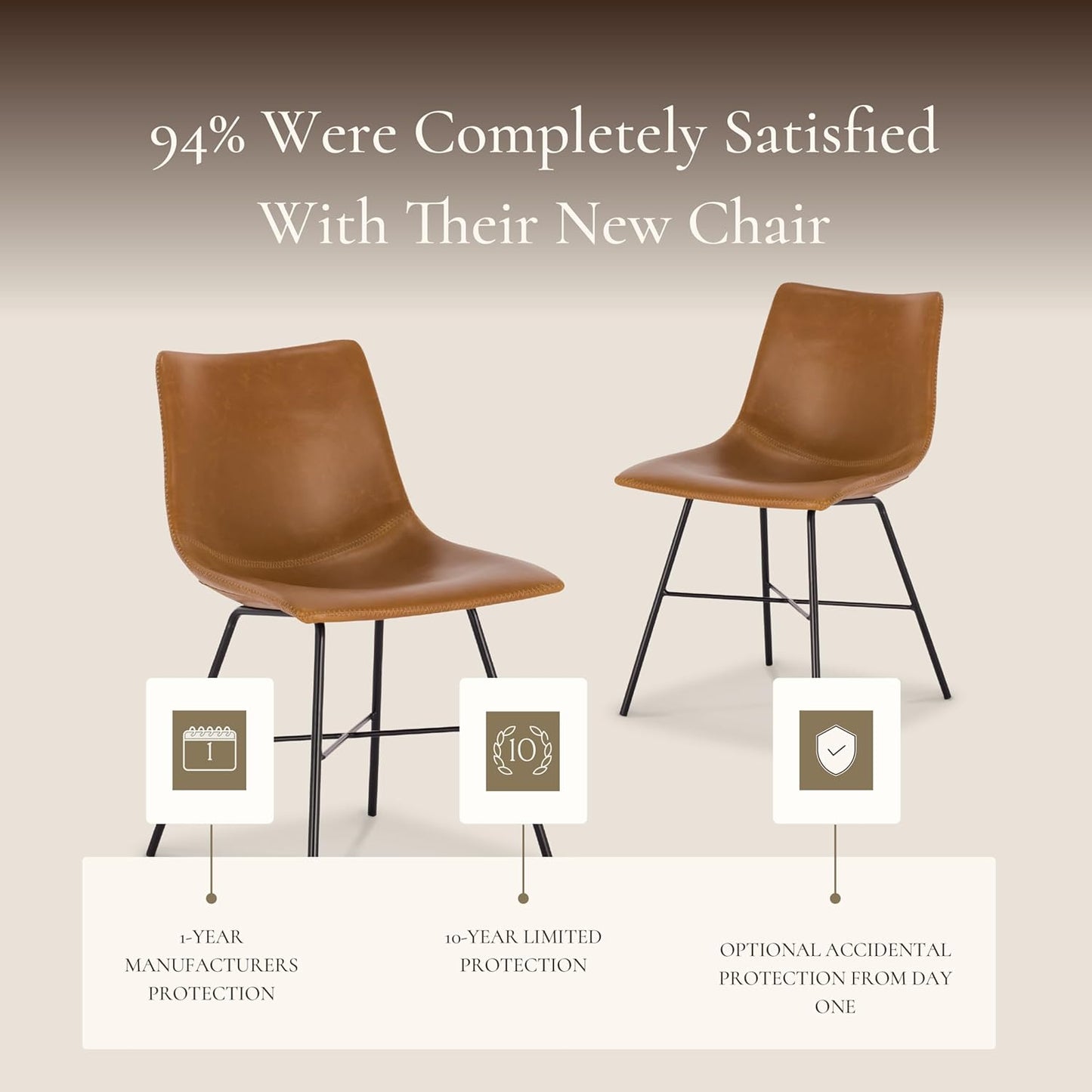 Paxton Leather Dining Chairs – Set of 2 Modern Dining Room Chairs with Low Back – Faux Leather Upholstery and Matte Black Steel Base – Comfortable Seating for Stylish Interiors – Tan