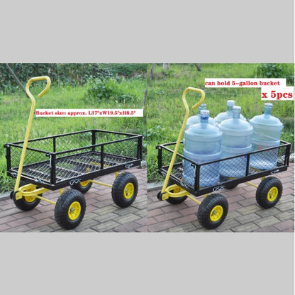 Heavy Duty Steel Garden Cart - 4-Wheel Utility Wagon with Swivel Handle & Detachable Sides